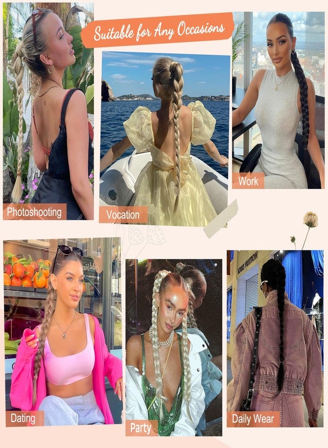 سيكيا وصلة شعر ذيل حصان طويلة مضفرة من سيكيا مع ربطة شعر، وصلات شعر مستقيمة ملفوفة حول الشعر، ذيل حصان طبيعي ناعم، لون بني شوكولاتة 34 بوصة (30 بوصة بعد التضفير). - Image 4